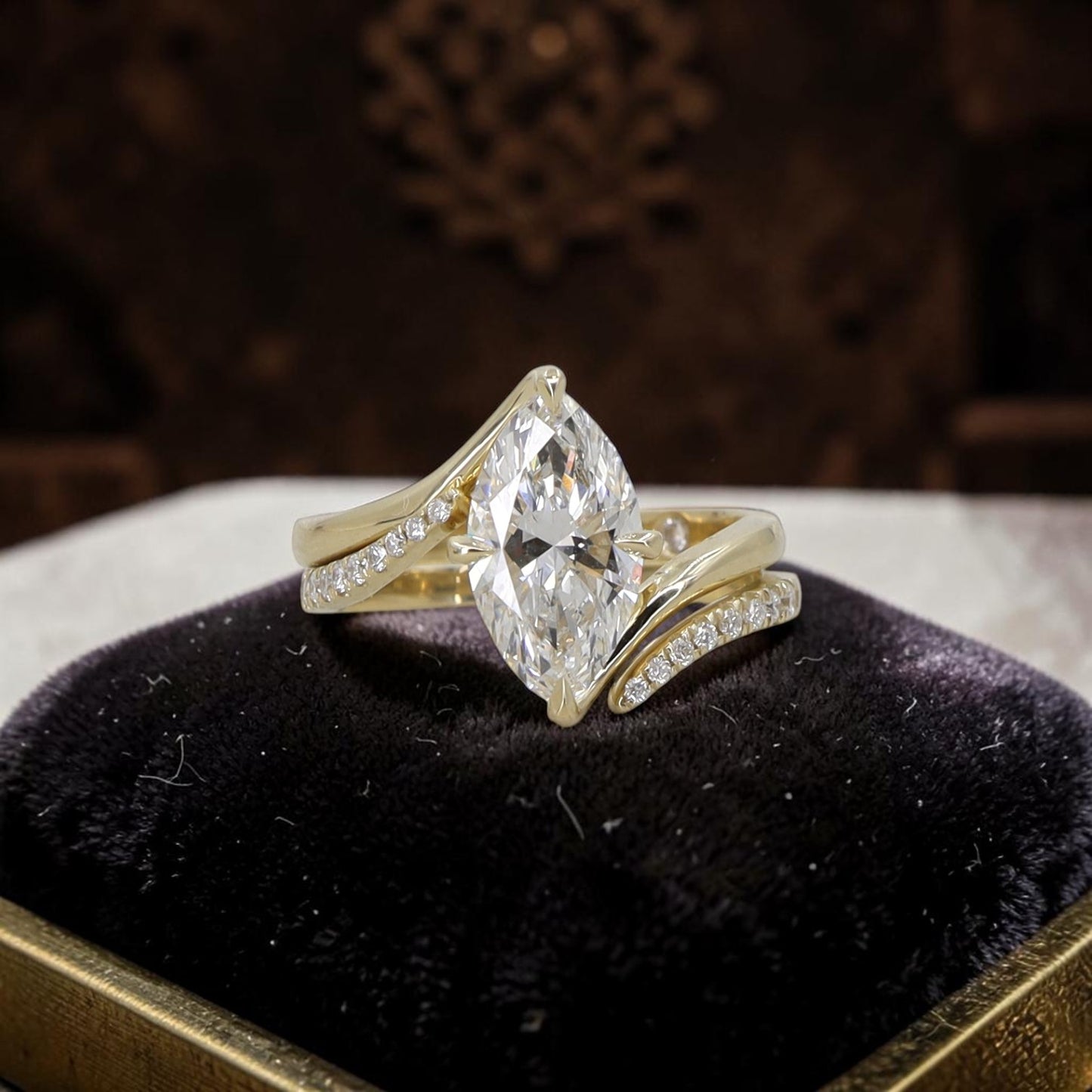 Open Space Diamond Wedding Band | Pavé Lab Diamond | 14k Yellow Gold | Petra Star - Petra Star