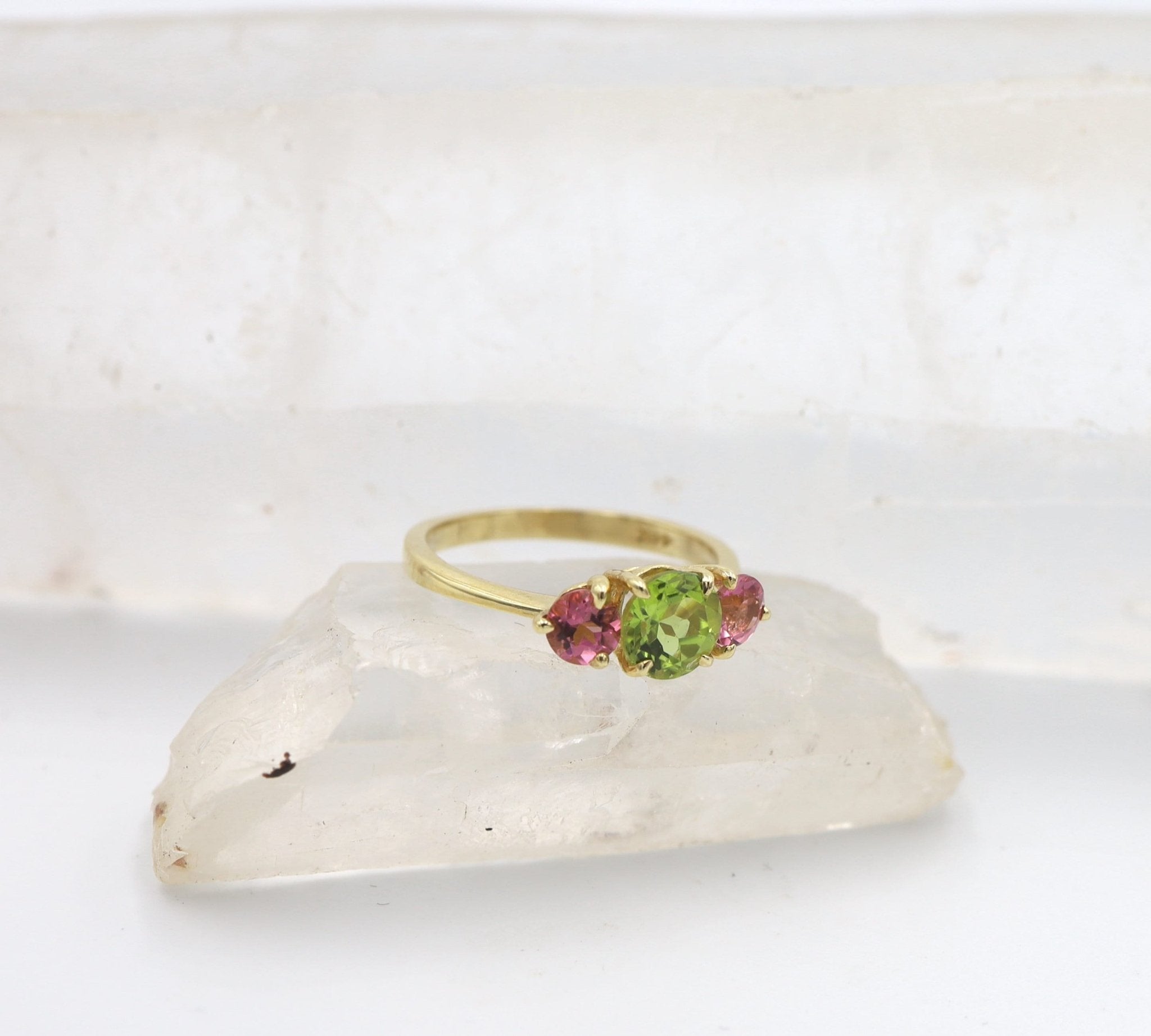 Vibrant Pastel-Colored Classic Three-Stone Engagement Ring - Petra Star