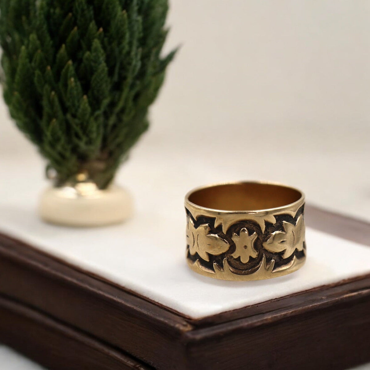 Victorian 10K Pink Gold Cigar Band Ring – Wide Engraved Antique 4 Grams - Petra StarBand