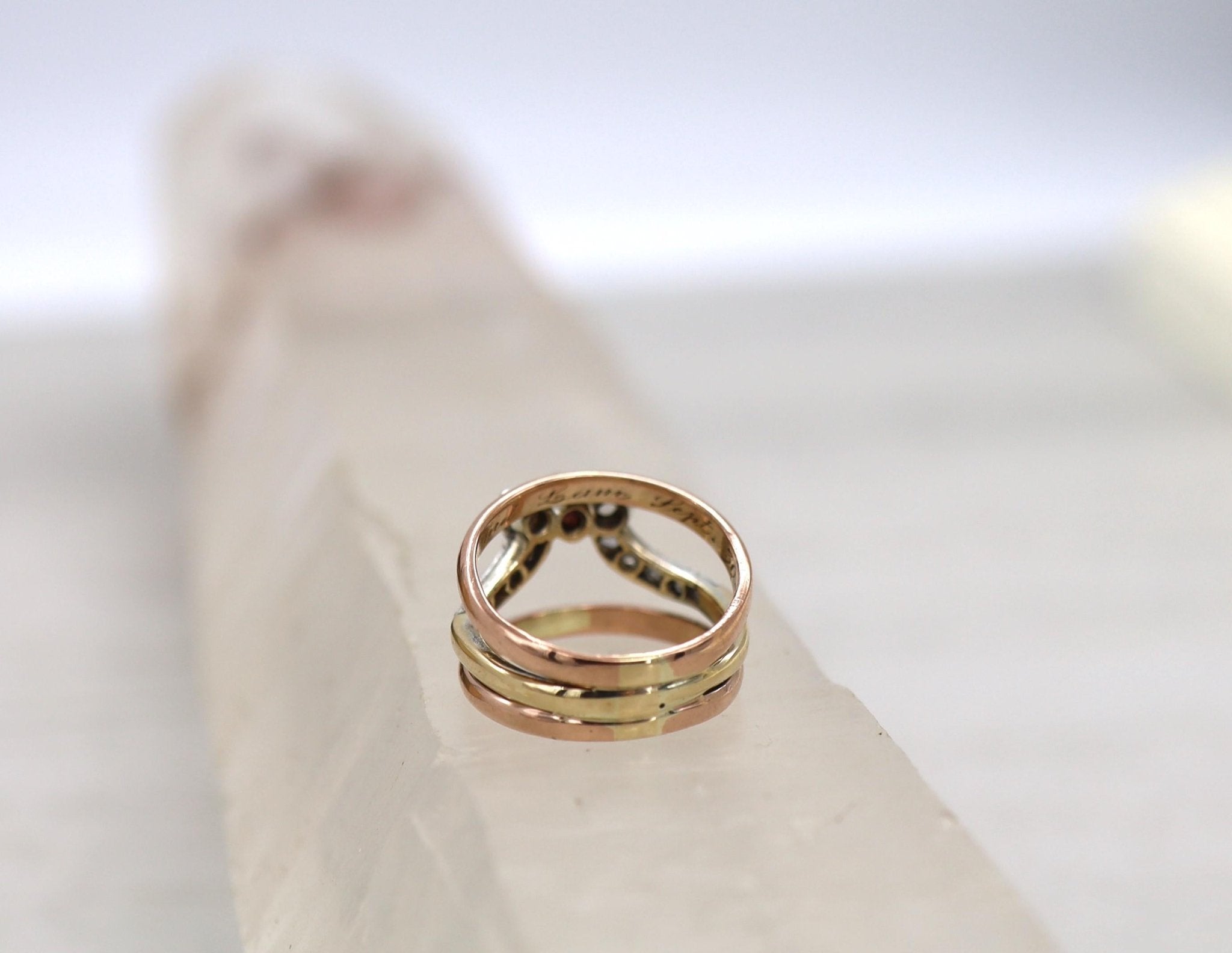 Victorian 14k Gold Diamond and Ruby Pinky Ring - Petra Star