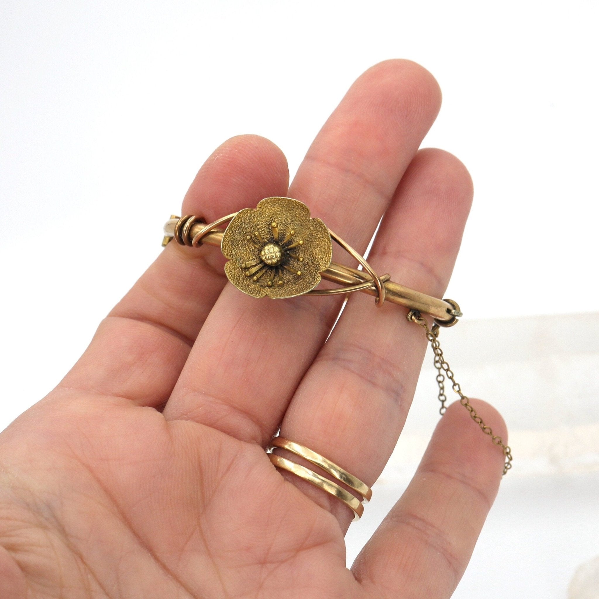 Victorian Bangle Bracelet Gold Filled Flower Bangle Bracelet Childs Size - Petra Star
