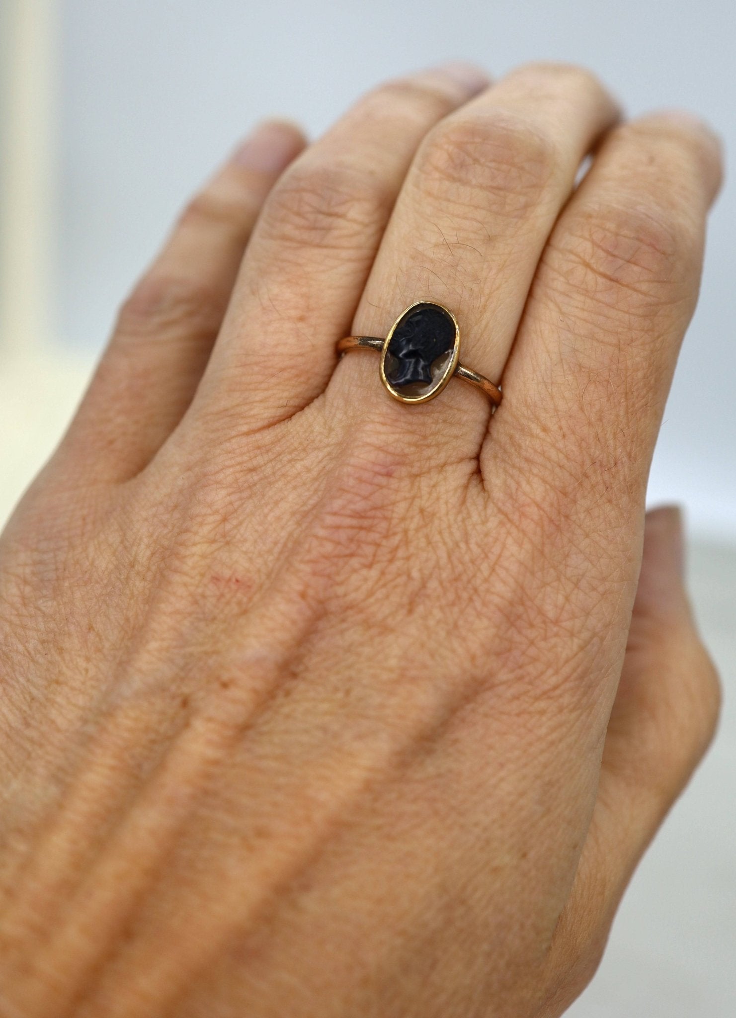 Victorian Blackamoor Ring Agate Cameo 14k Gold - Petra Star