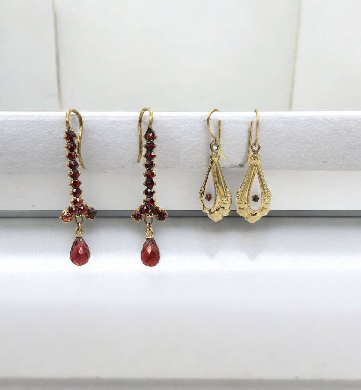 Victorian Bohemian Garnet Drop Earrings 10K Gold - Petra Star