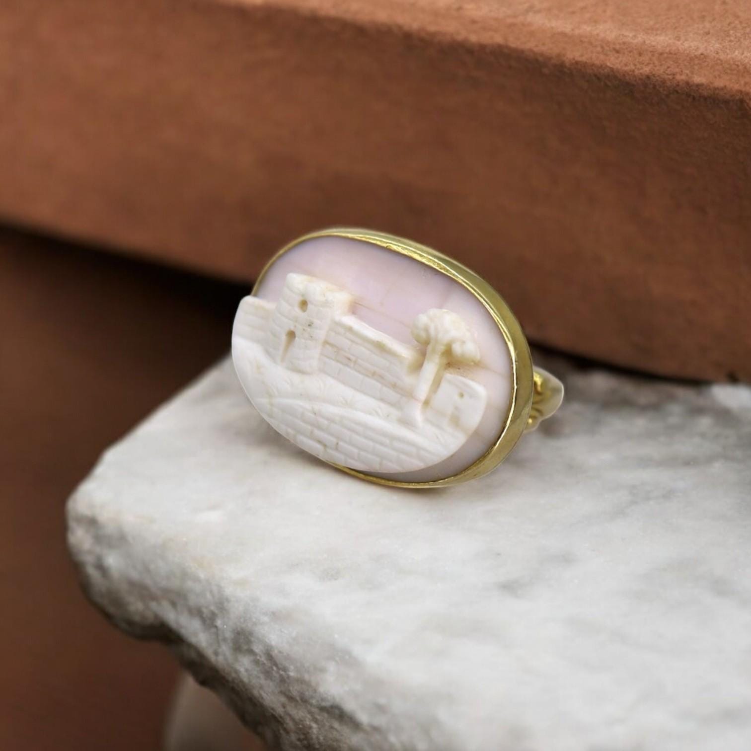Victorian Coral Cameo Ring in 14k Yellow Gold - Petra Star