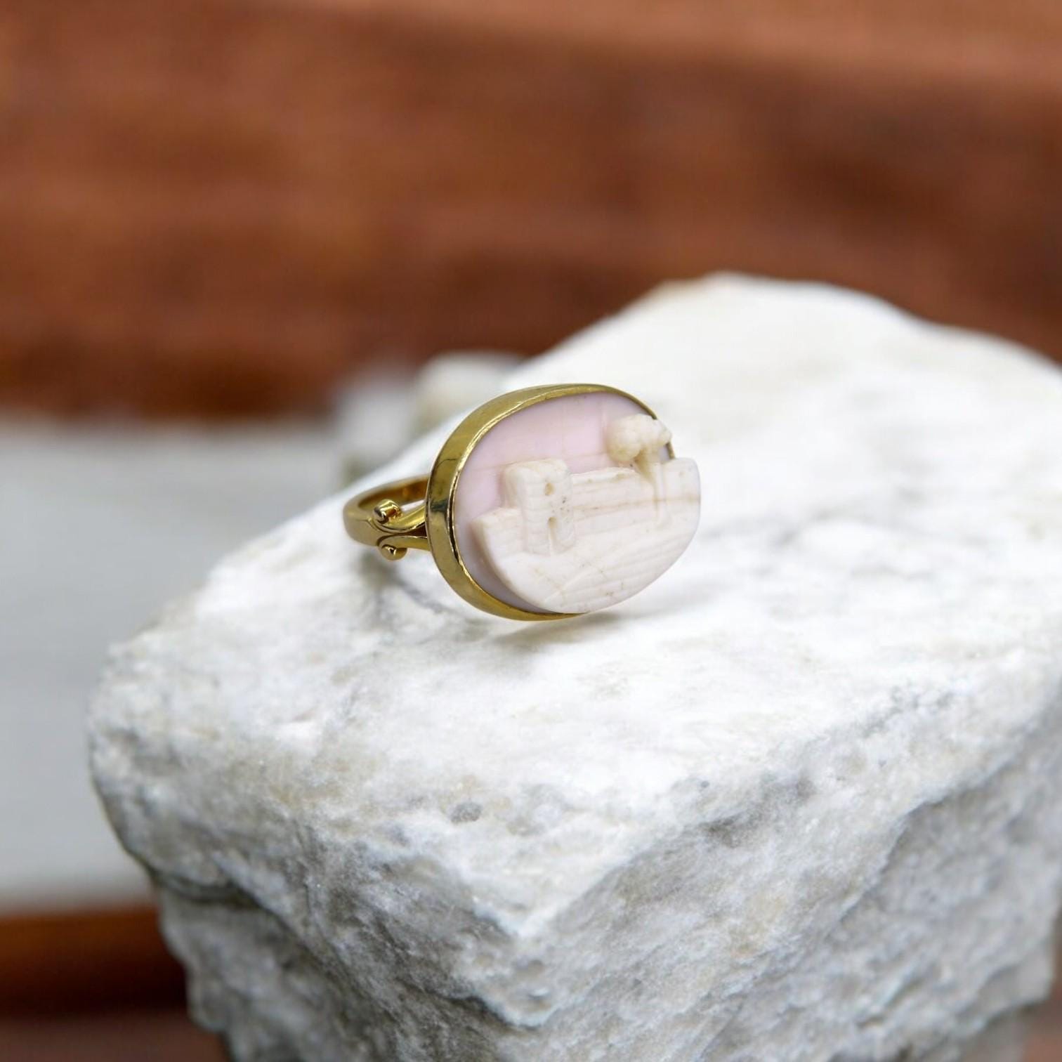 Victorian Coral Cameo Ring in 14k Yellow Gold - Petra Star