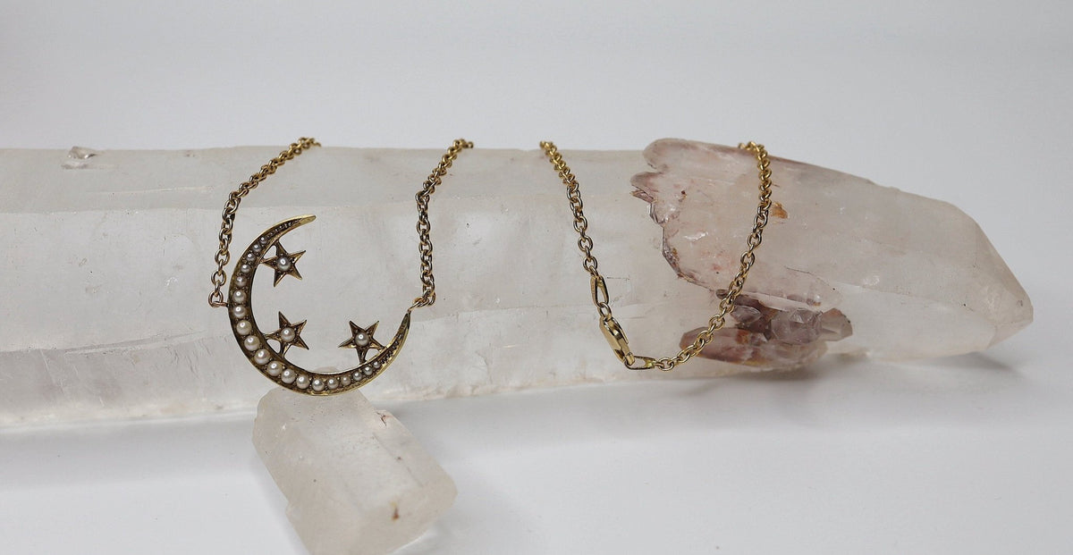 Victorian Crescent Moon and Star Necklace - Petra Star