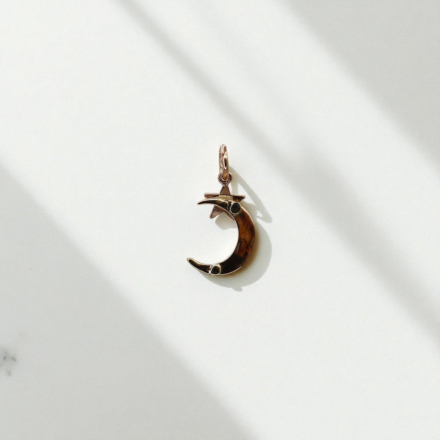 Victorian Crescent Moon and Star Pendant in 14k Gold - Petra Star