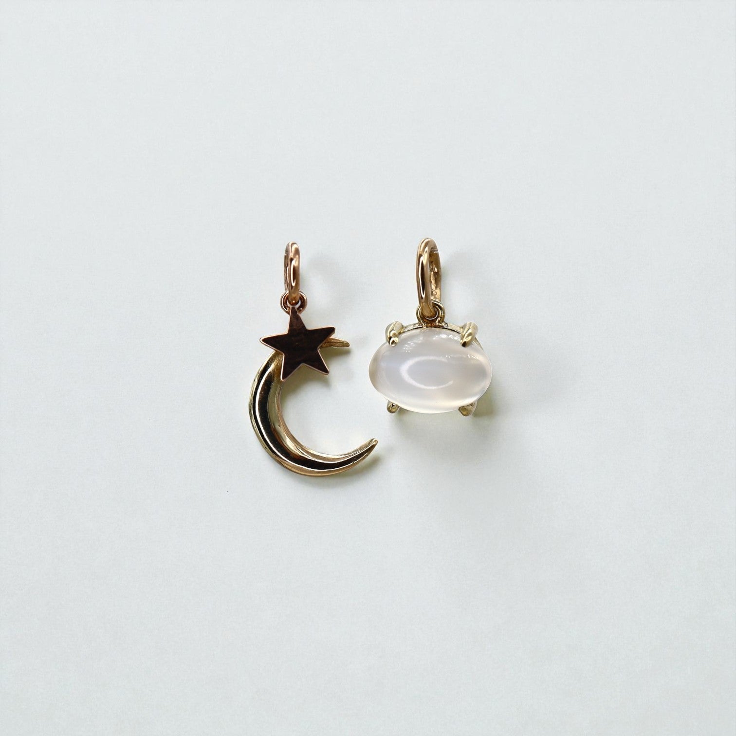 Victorian Crescent Moon and Star Pendant in 14k Gold - Petra Star