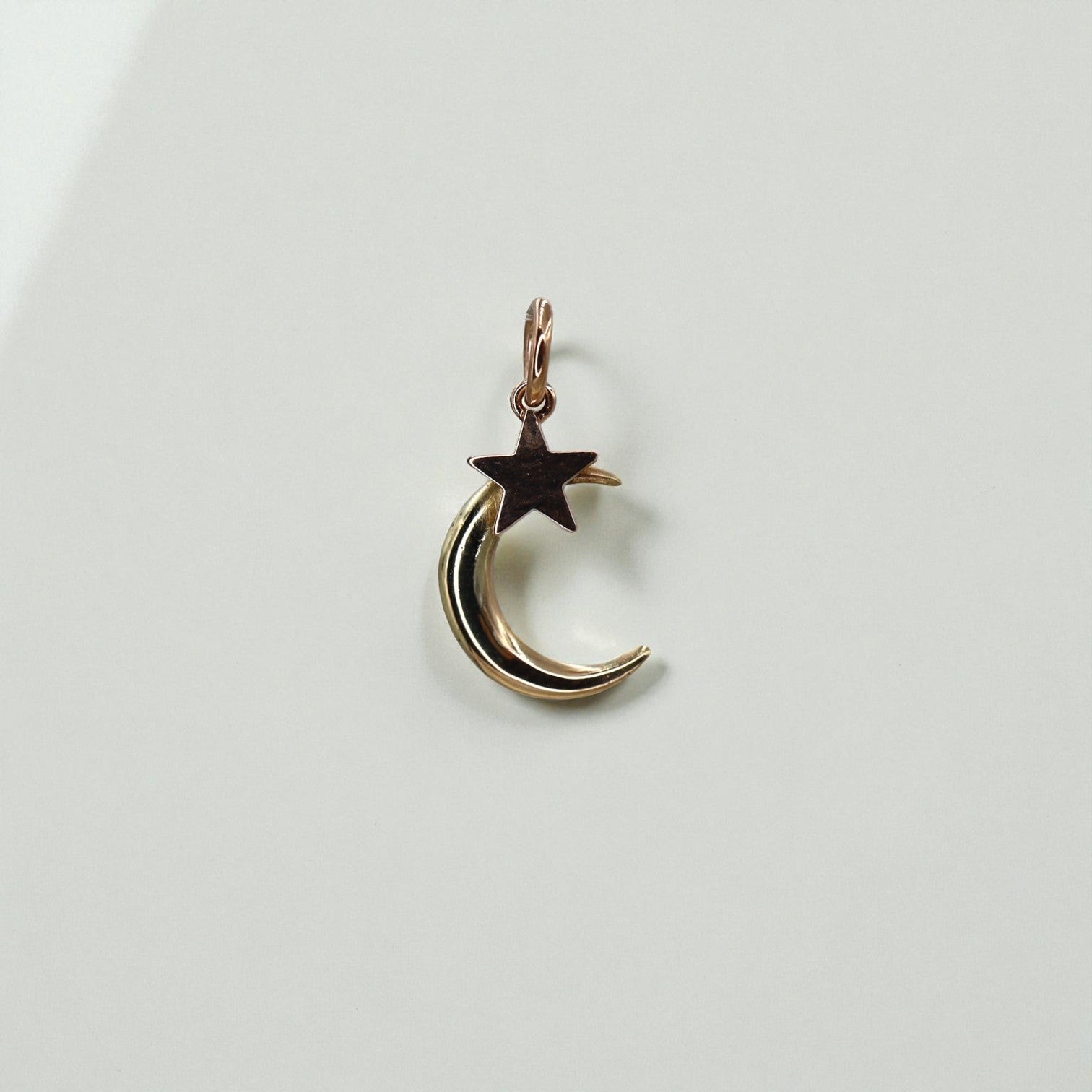 Victorian Crescent Moon and Star Pendant in 14k Gold - Petra Star