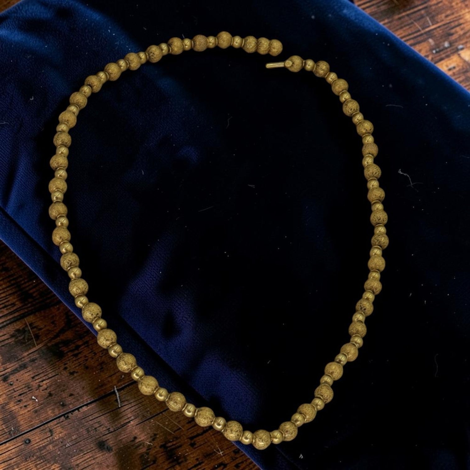 Victorian Etruscan Revival 14k Gold Bead Necklace, Granulated Beads, 1850-1880, DC Maker's Mark, 17.5", Antique Fine Jewelry - Petra Star