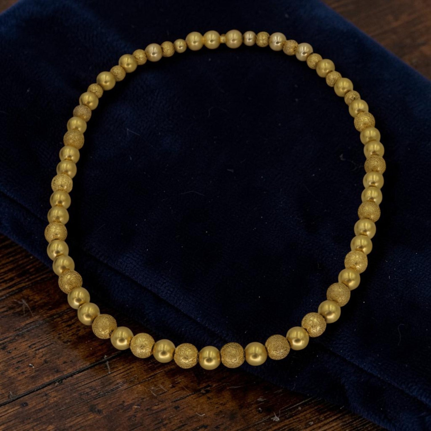 Victorian Etruscan Revival 14k Gold Bead Necklace, Granulated Beads, 1850-1880, 16", Antique Fine Jewelry