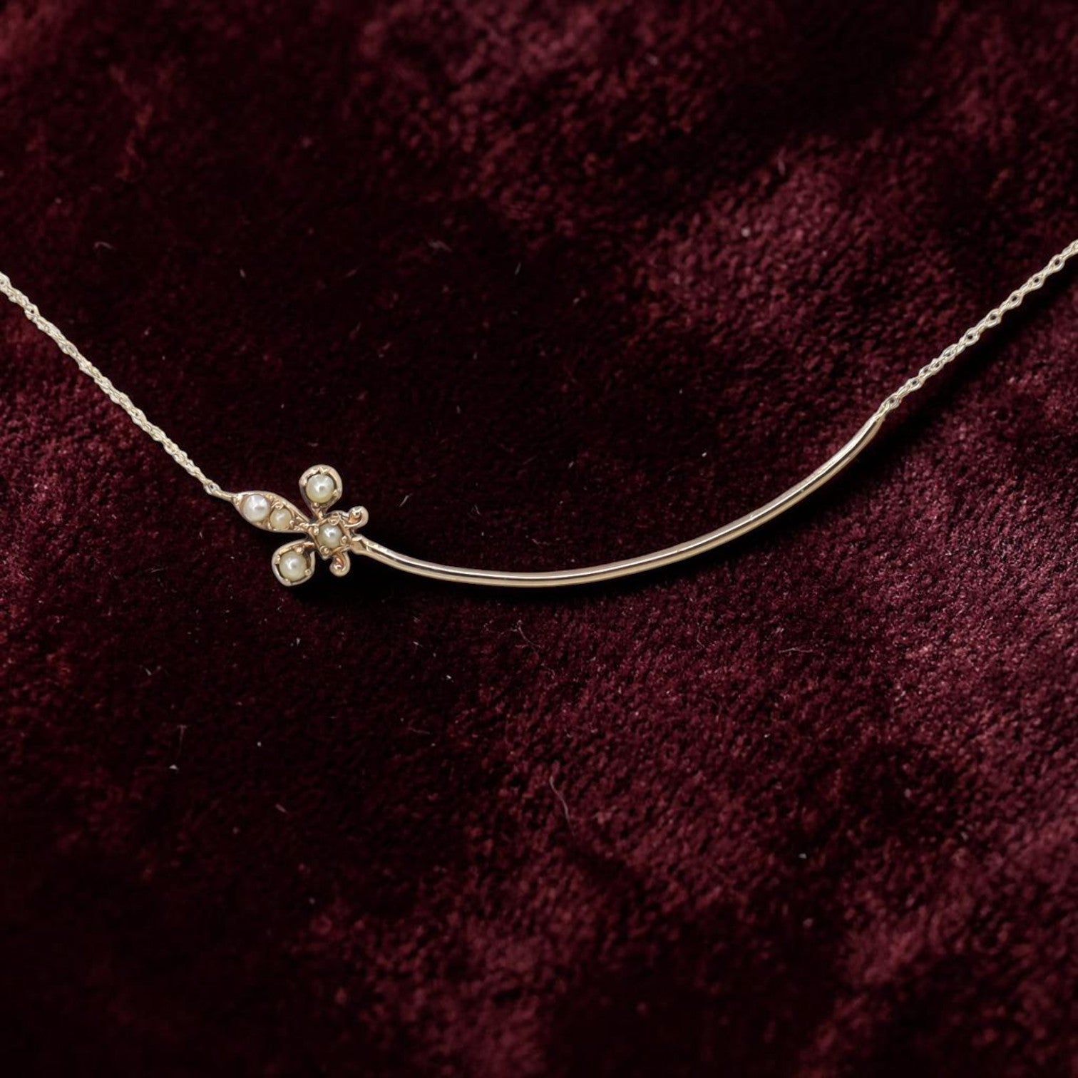 Victorian Fleur-de-Lys Pendant Necklace | Solid 10K Pink Gold & Pearl | Circa 1880 | Petra Star - Petra Star