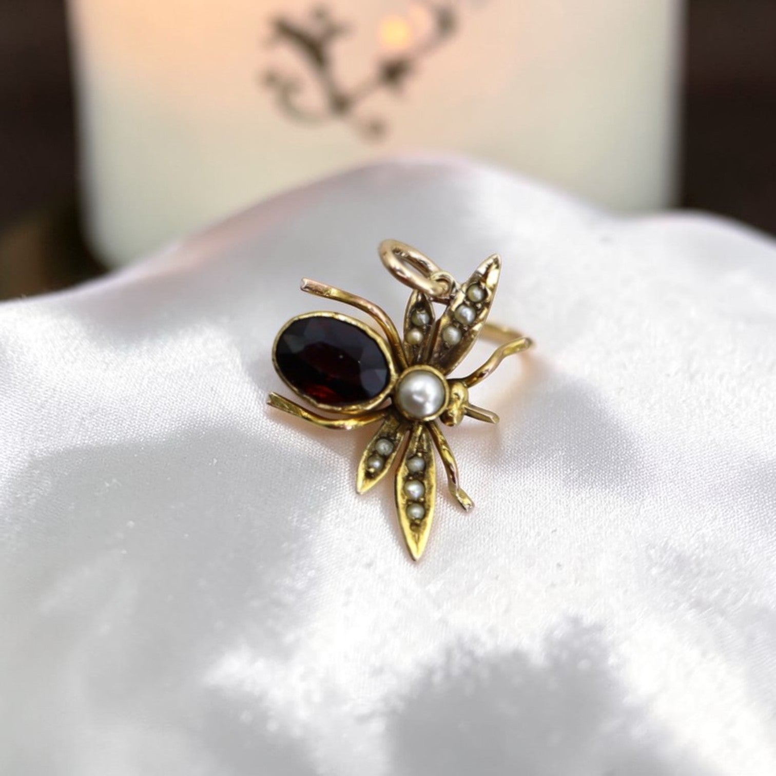 Victorian Garnet Pearl Insect Pendant - Petra Star