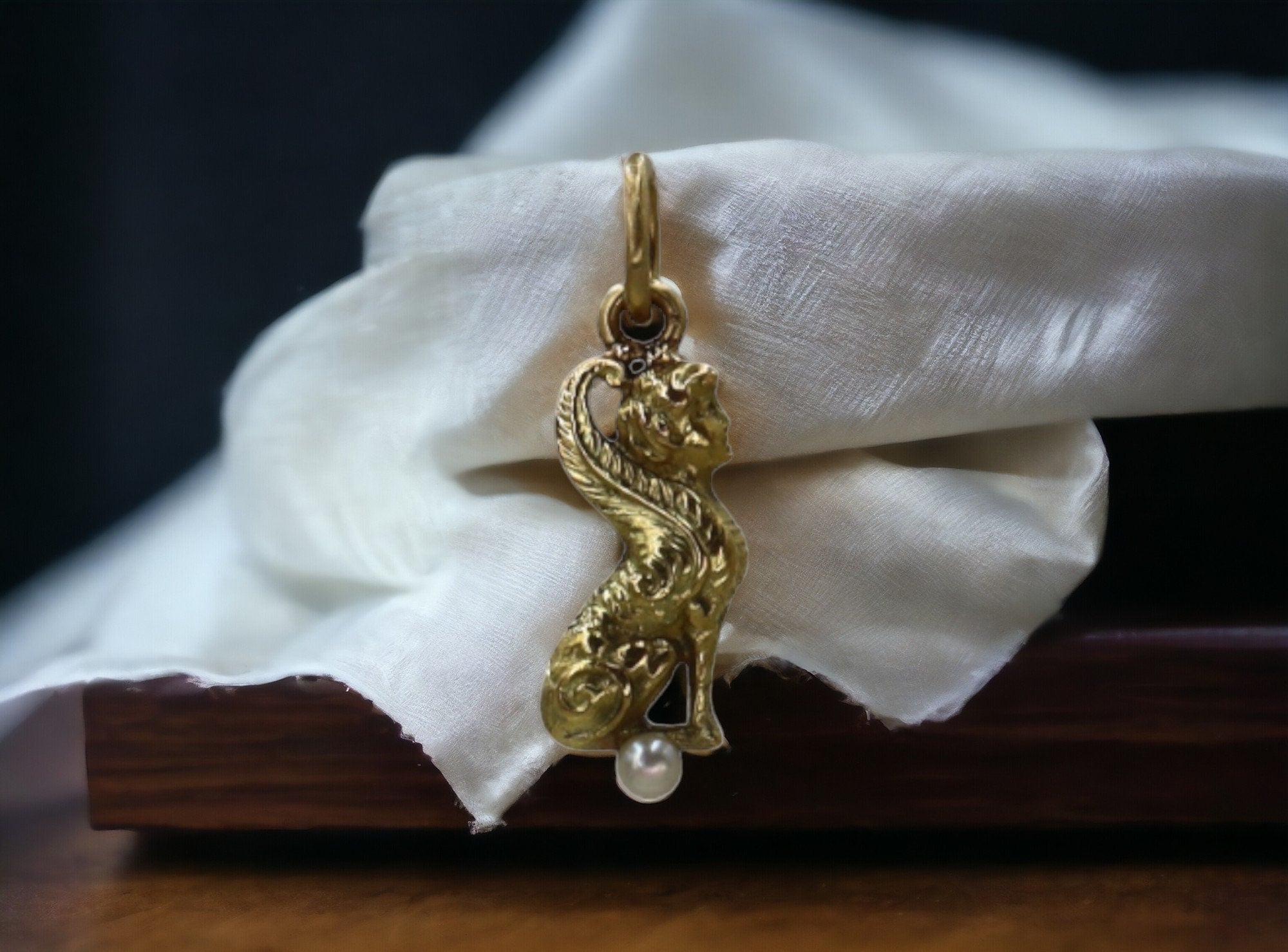 Victorian Gold Charms Sphinx Pendant Griffin Charm 14k Gold - Petra Star