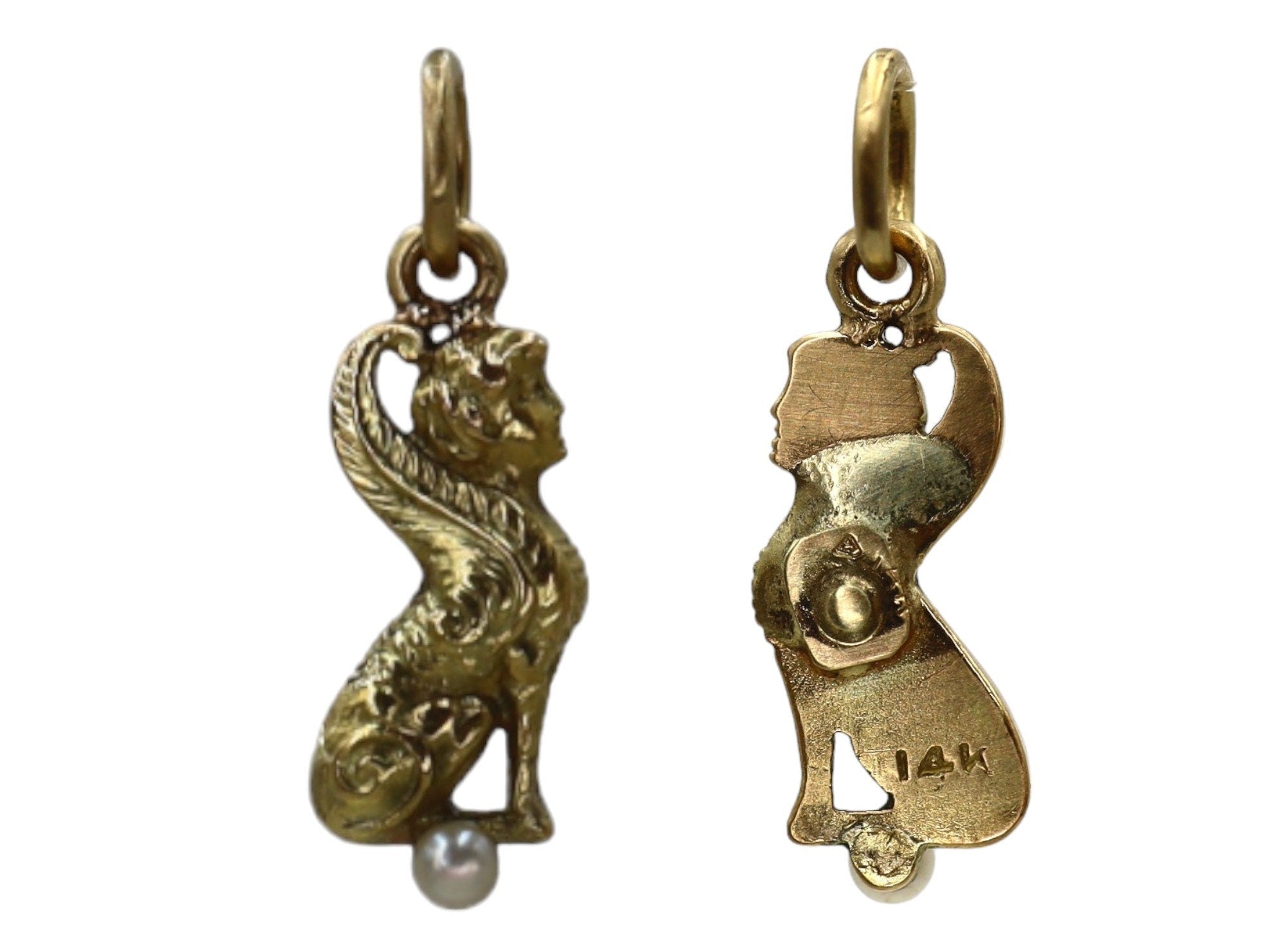 Victorian Gold Charms Sphinx Pendant Griffin Charm 14k Gold - Petra Star