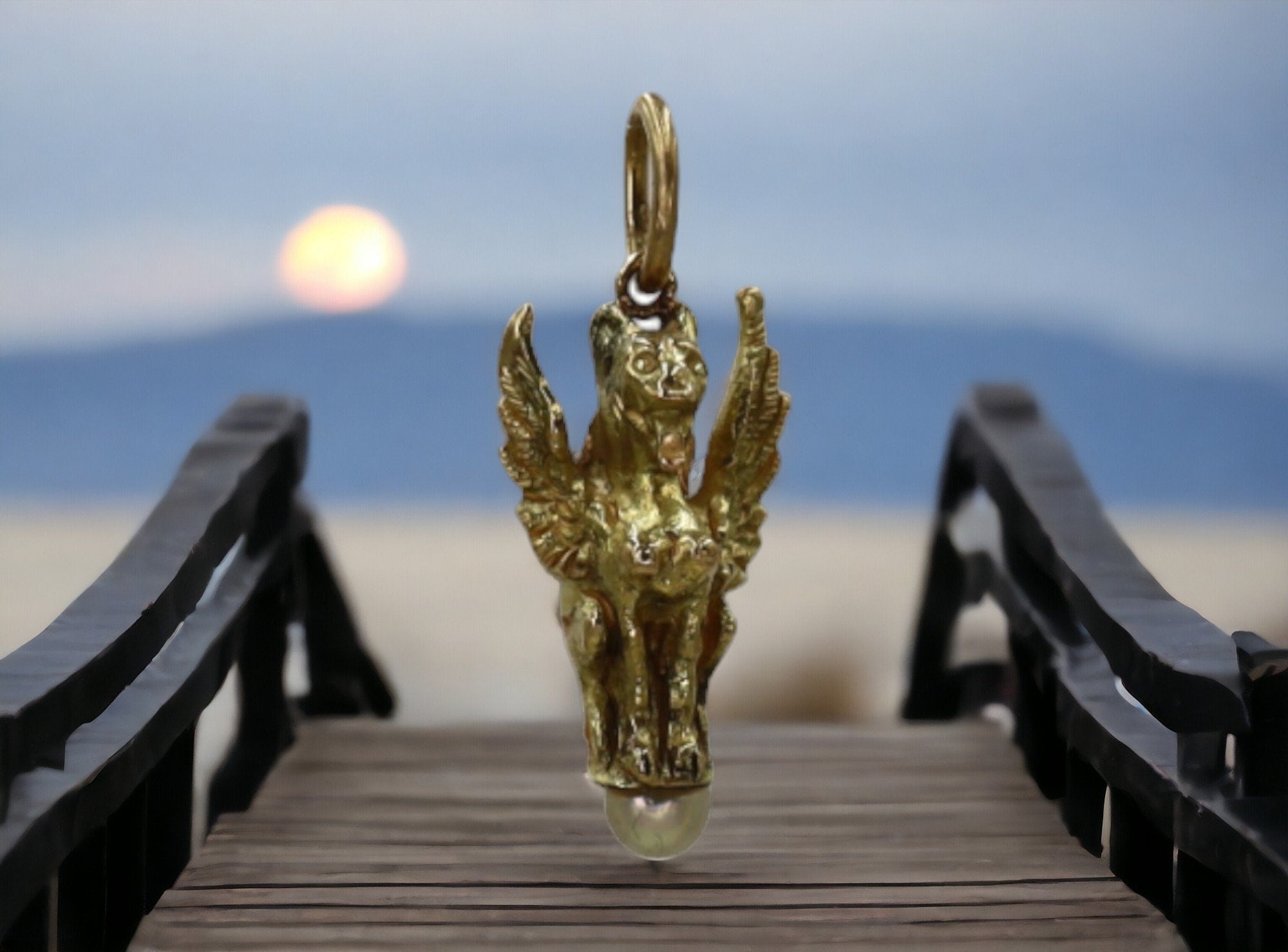Victorian Gold Charms Sphinx Pendant Griffin Charm 14k Gold - Petra Star