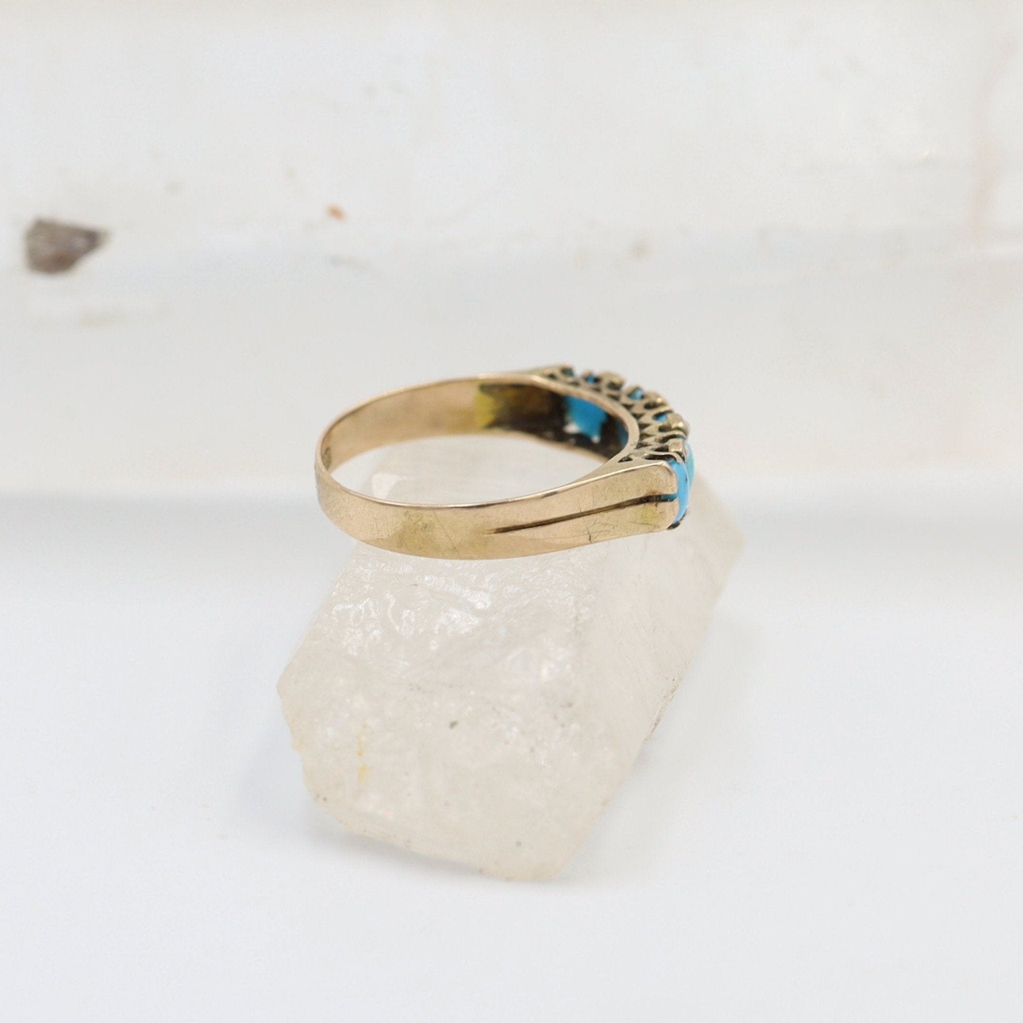 Victorian Half-Hoop Turquoise Band in 14k Rose Gold with Pearls - Petra Star