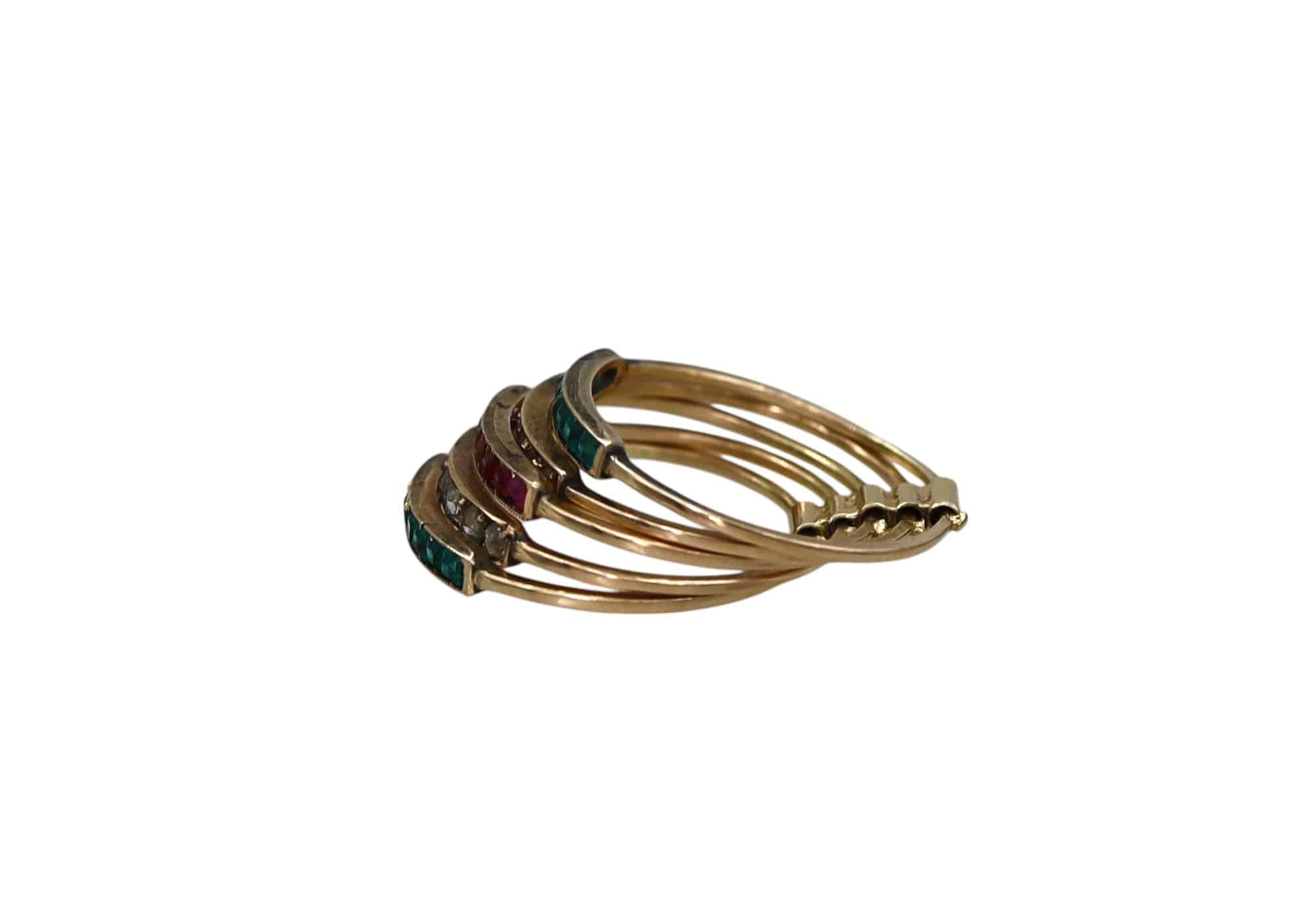 Victorian Harem Ring 14k Yellow Gold with Diamonds, Rubies & Emeralds - Petra Star