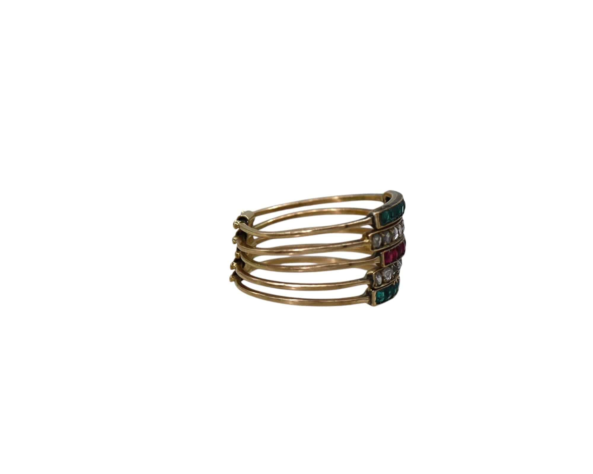 Victorian Harem Ring 14k Yellow Gold with Diamonds, Rubies & Emeralds - Petra Star