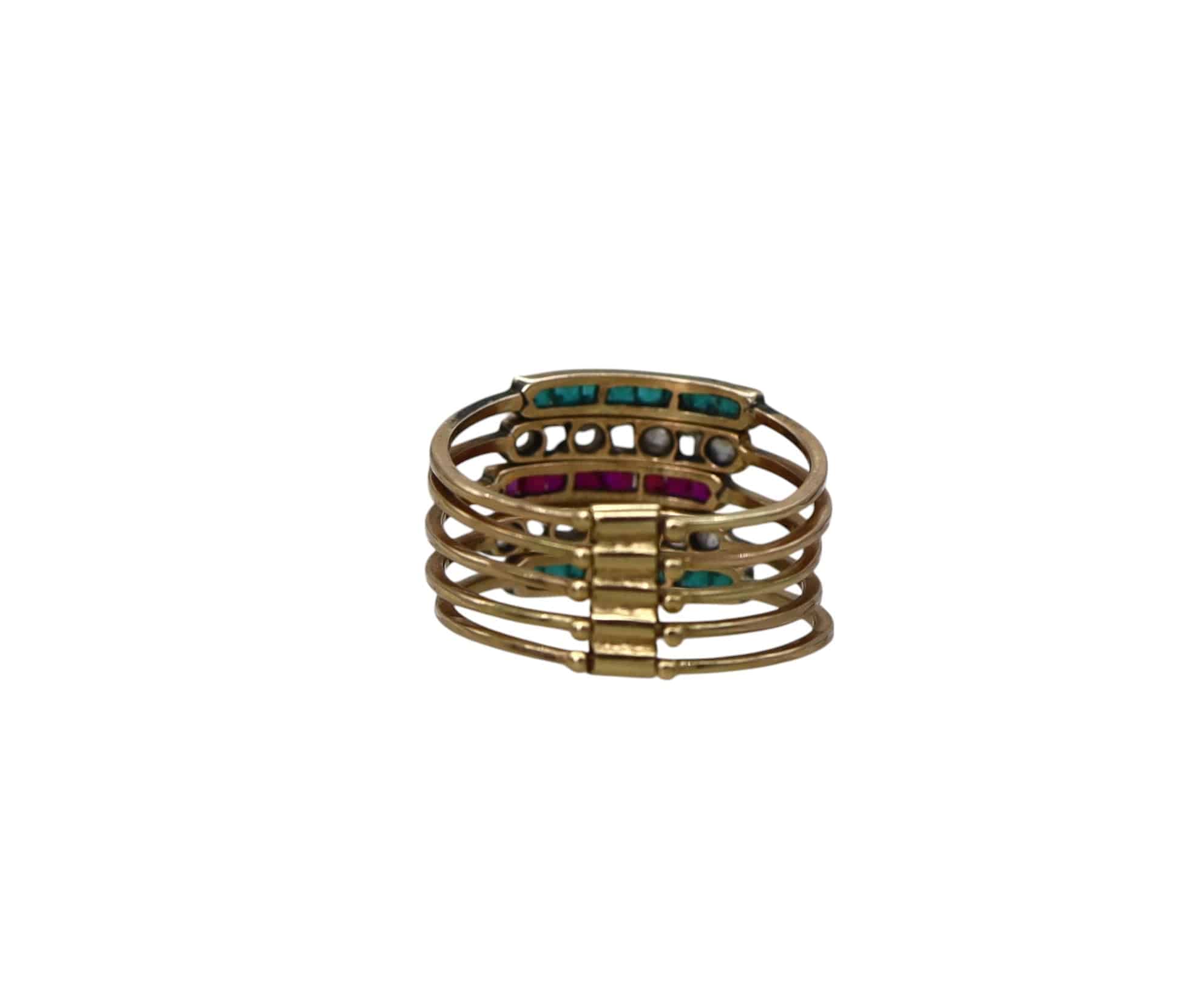 Victorian Harem Ring 14k Yellow Gold with Diamonds, Rubies & Emeralds - Petra Star