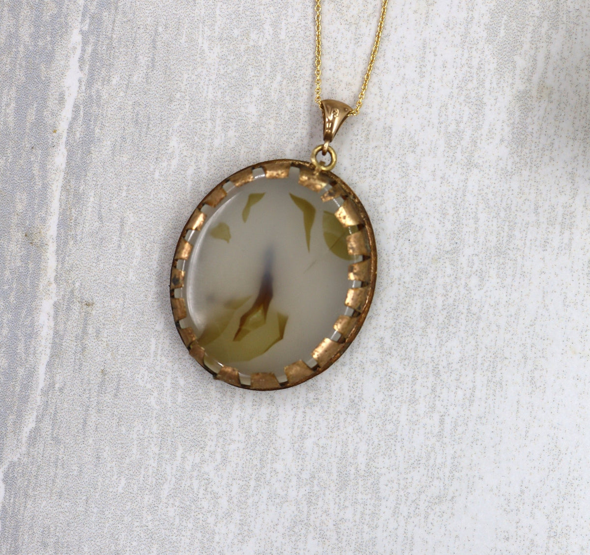 Victorian Moss Agate & Gold-Filled Pendant - Petra Star