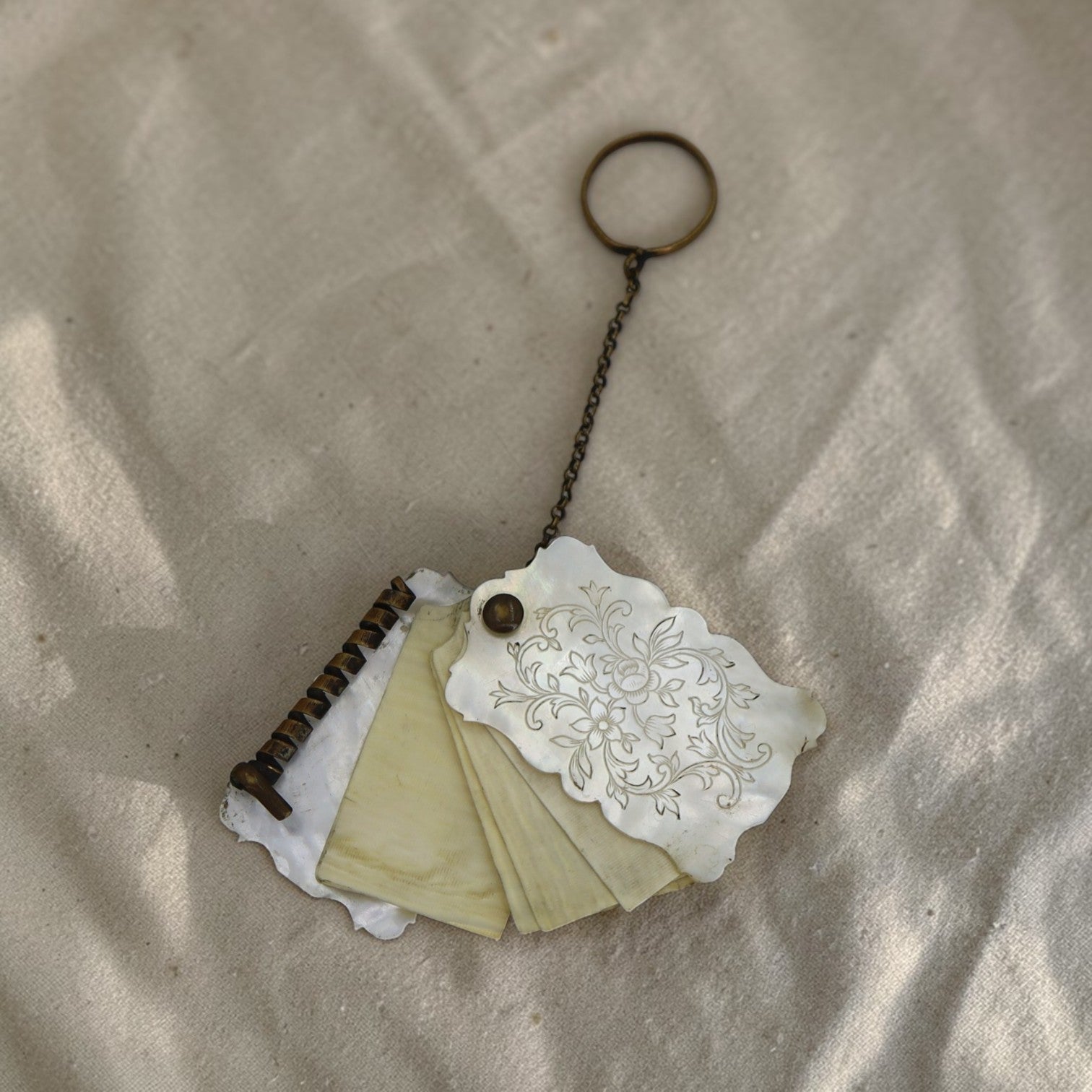Victorian Mother of Pearl Notepad with Brass Chain - Petra Star