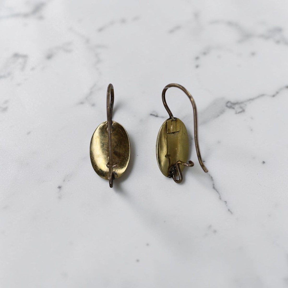 Victorian Mourning Greek Key Drop Earrings – Enamel Cross & 14k Yellow Gold - Petra Star