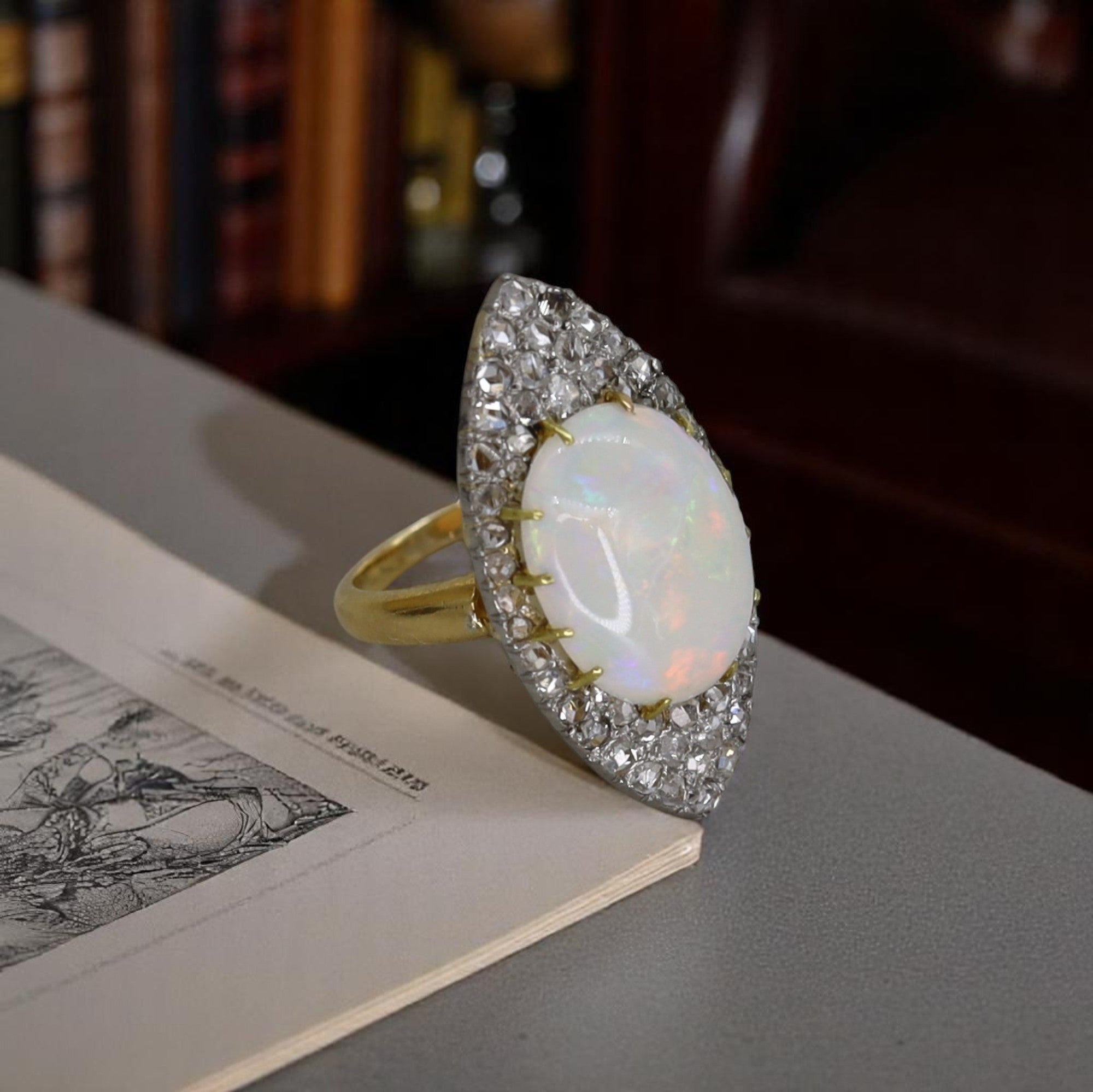 Victorian Opal & Diamond Navette Ring - Petra Star