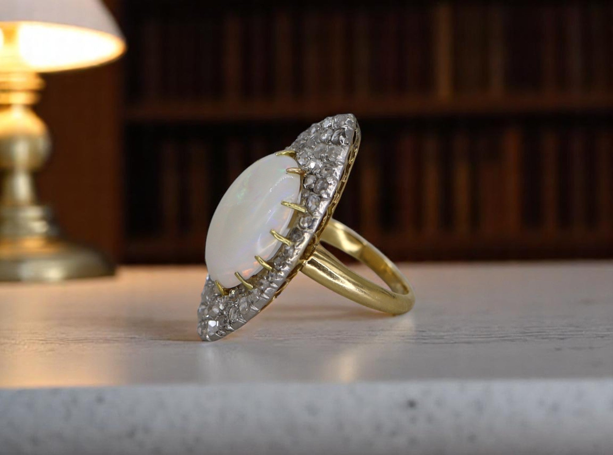 Victorian Opal & Diamond Navette Ring - Petra Star