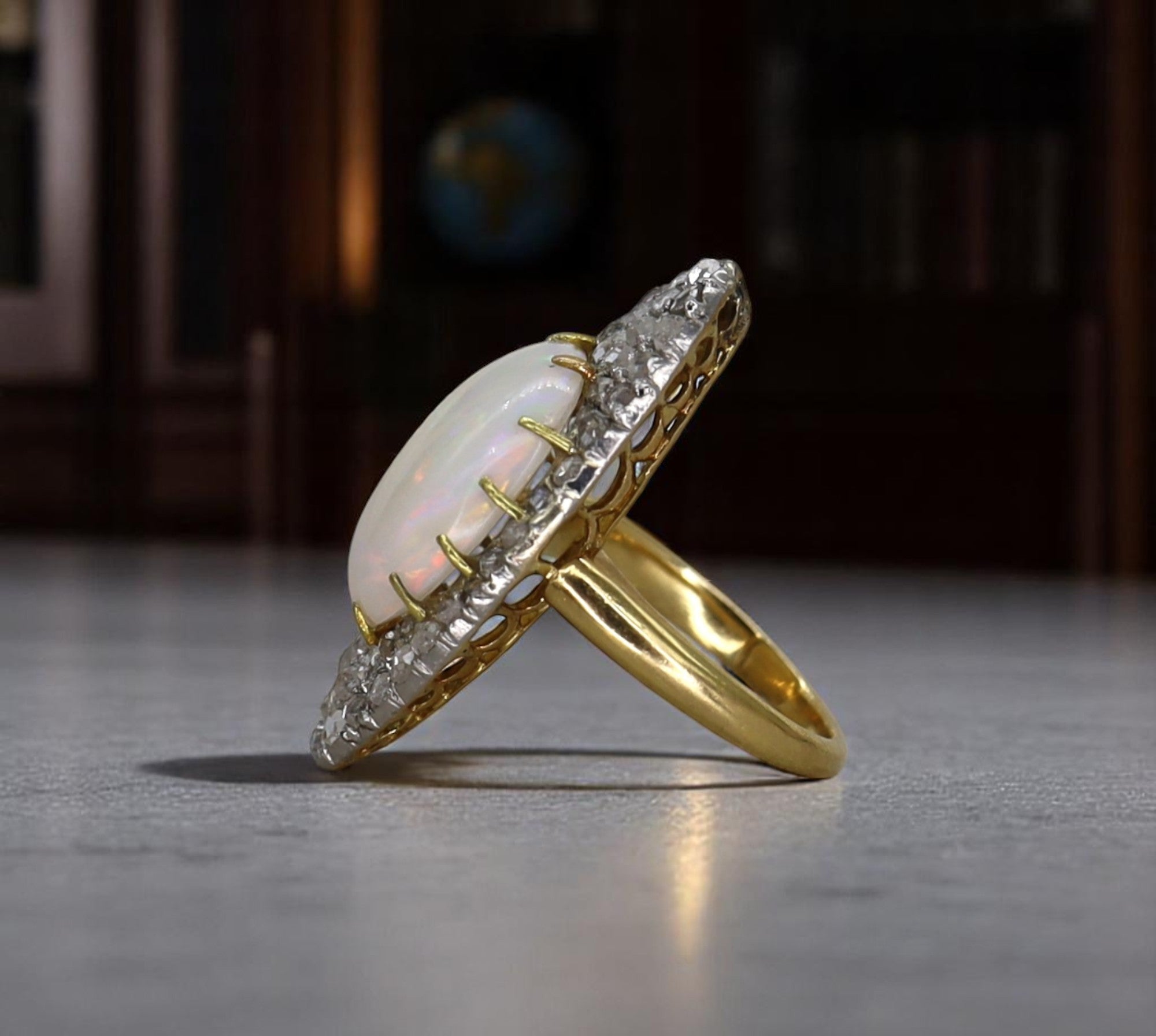 Victorian Opal & Diamond Navette Ring - Petra Star