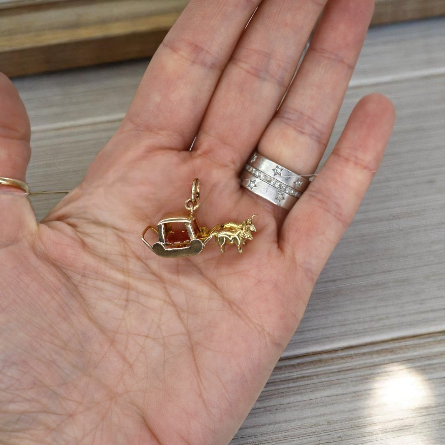 Victorian Ox & Buggy Charm in 14k Gold - Petra Star