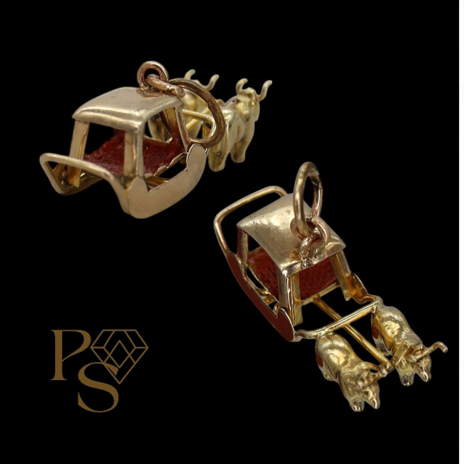 Victorian Ox & Buggy Charm in 14k Gold - Petra Star