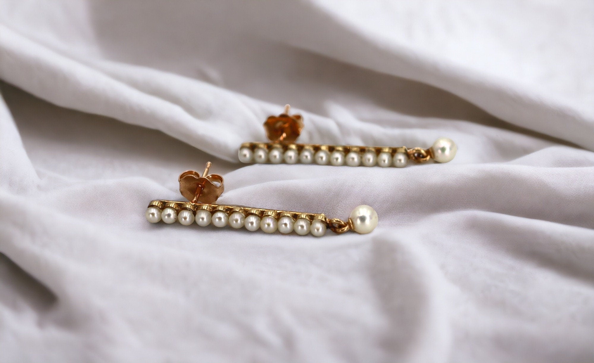 Victorian Pearl Earrings in 14k Rose Gold - Petra Star