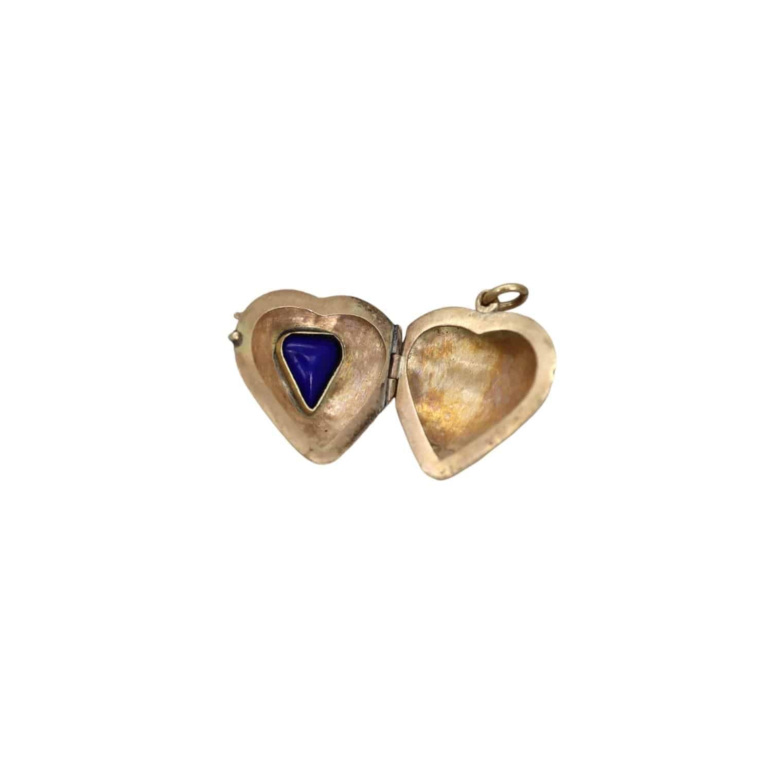 Victorian Puffy Heart Locket with Lapis 10K Pink Gold Beads - Petra Star