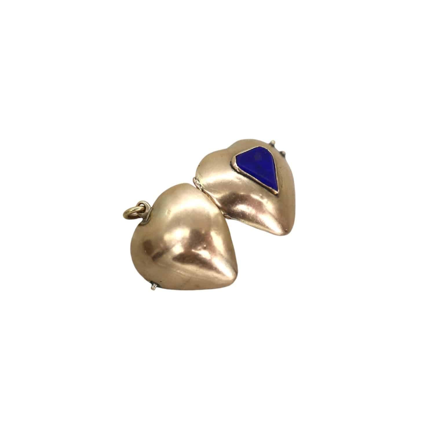 Victorian Puffy Heart Locket with Lapis 10K Pink Gold Beads - Petra Star