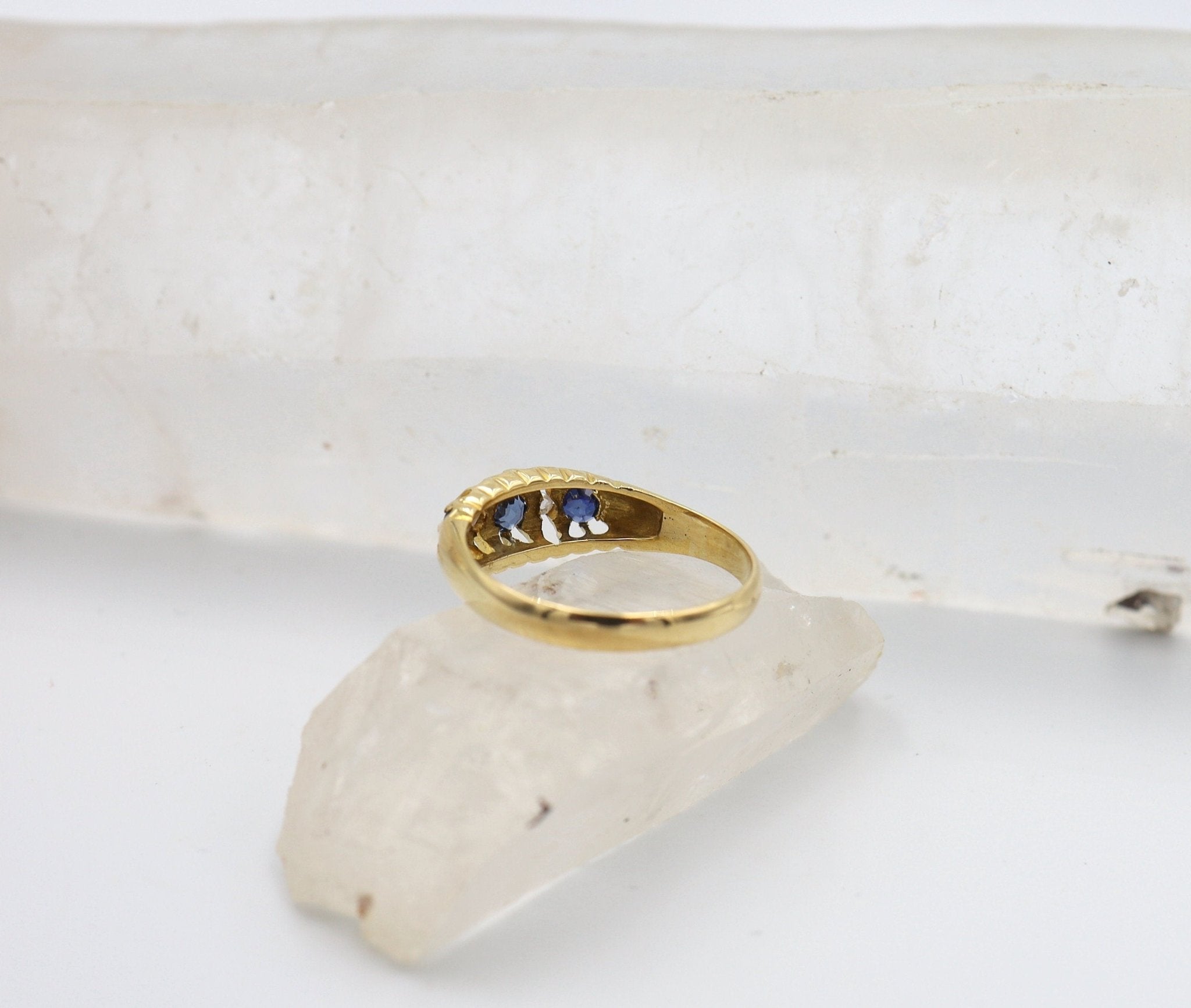 Victorian Sapphire and Diamond Band 18k Yellow Gold / Diamond & Sapphire Belcher Ring - Petra Star