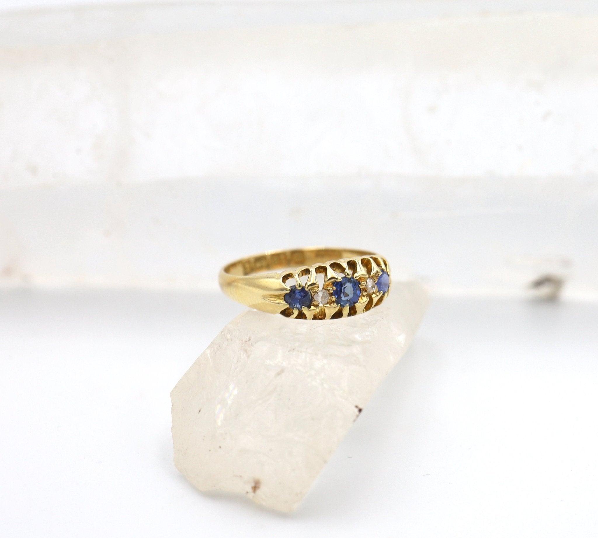 Victorian Sapphire and Diamond Band 18k Yellow Gold / Diamond & Sapphire Belcher Ring - Petra Star