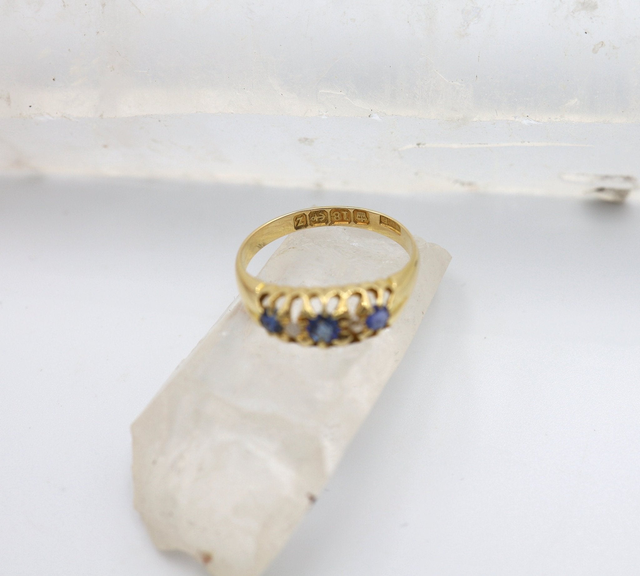 Victorian Sapphire and Diamond Band 18k Yellow Gold / Diamond & Sapphire Belcher Ring - Petra Star
