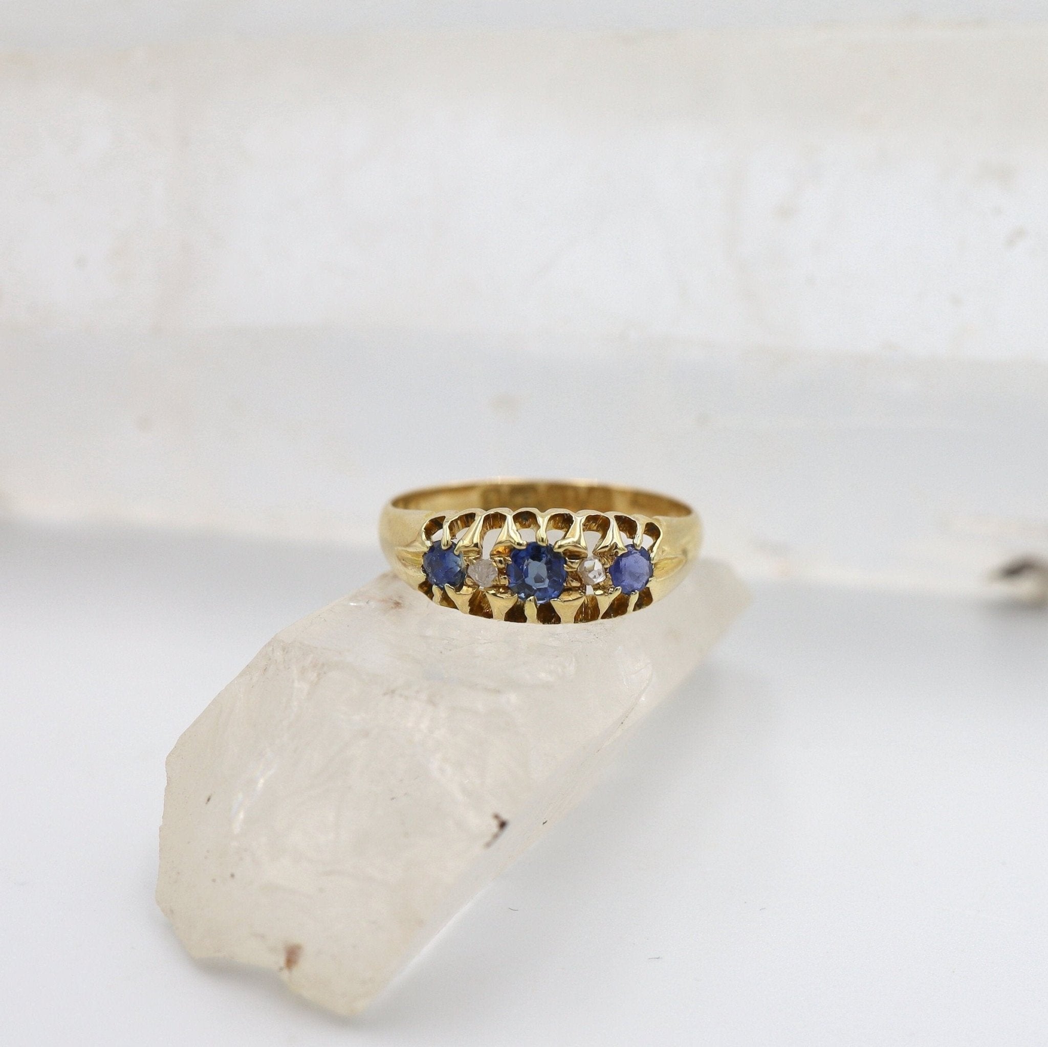 Victorian Sapphire and Diamond Band 18k Yellow Gold / Diamond & Sapphire Belcher Ring - Petra Star