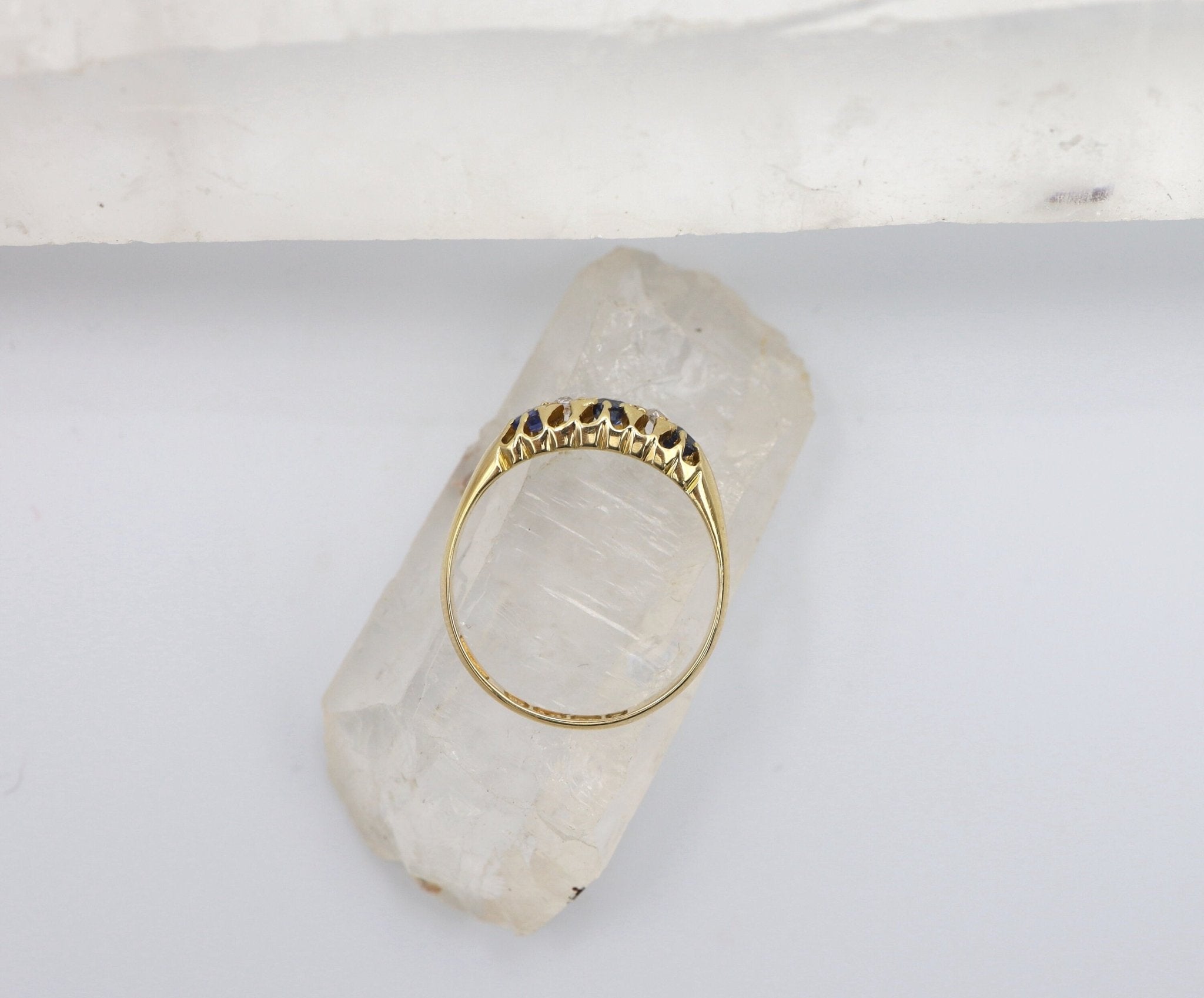 Victorian Sapphire and Diamond Band 18k Yellow Gold / Diamond & Sapphire Belcher Ring - Petra Star