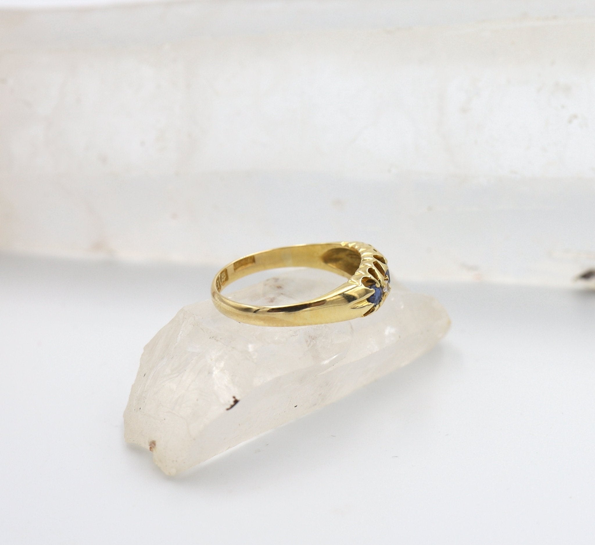 Victorian Sapphire and Diamond Band 18k Yellow Gold / Diamond & Sapphire Belcher Ring - Petra Star