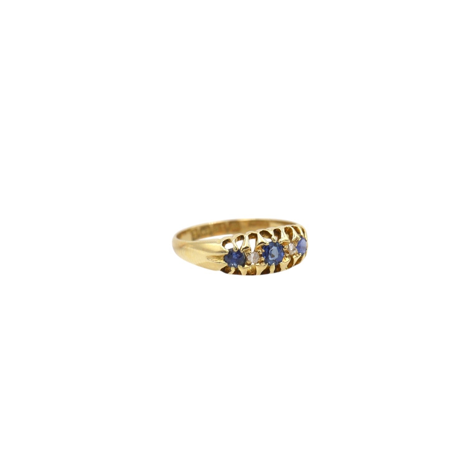 Victorian Sapphire and Diamond Band 18k Yellow Gold / Diamond & Sapphire Belcher Ring - Petra Star