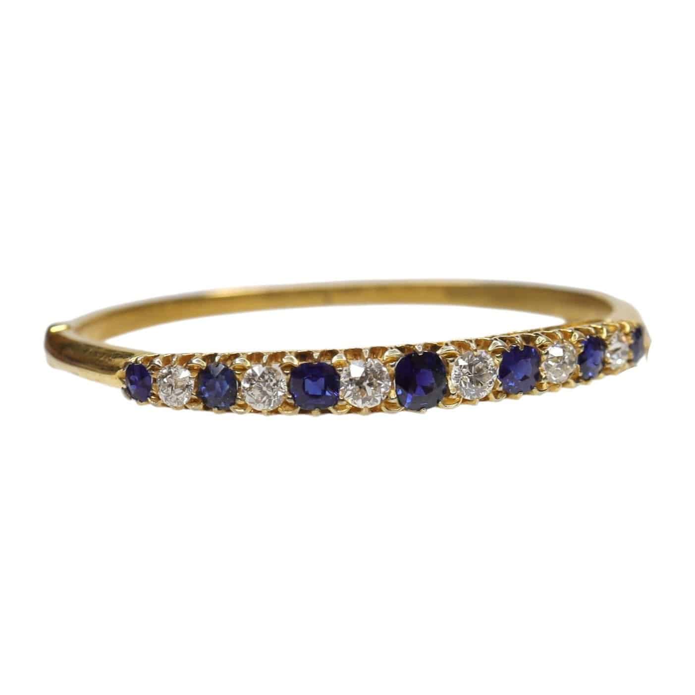 Victorian Sapphire & Diamond Bracelet – Antique 14k Gold, Old European Cuts - Petra Star