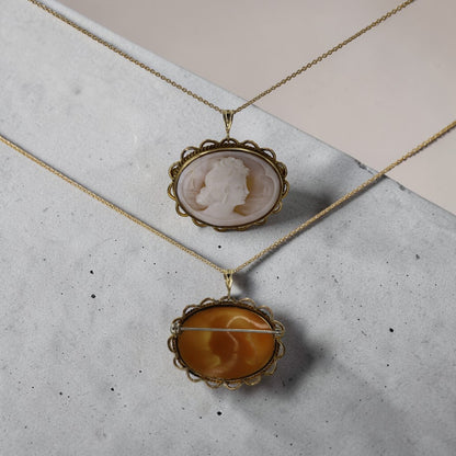 Victorian Gold Filled Shell Cameo Brooch Pendant with Nautical Scene - Petra Star