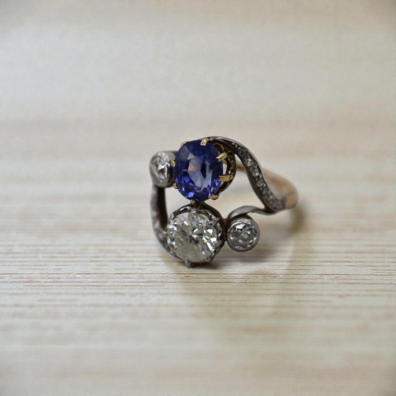 Victorian Toi et Moi Sapphire and Diamond Ring - Petra Star