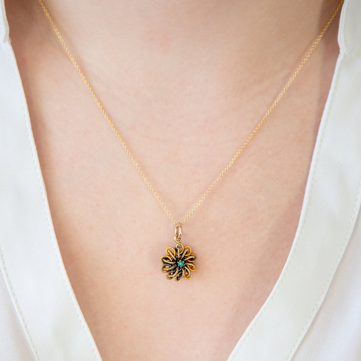 Victorian Turquoise & 10k Gold Pendant - Petra Star