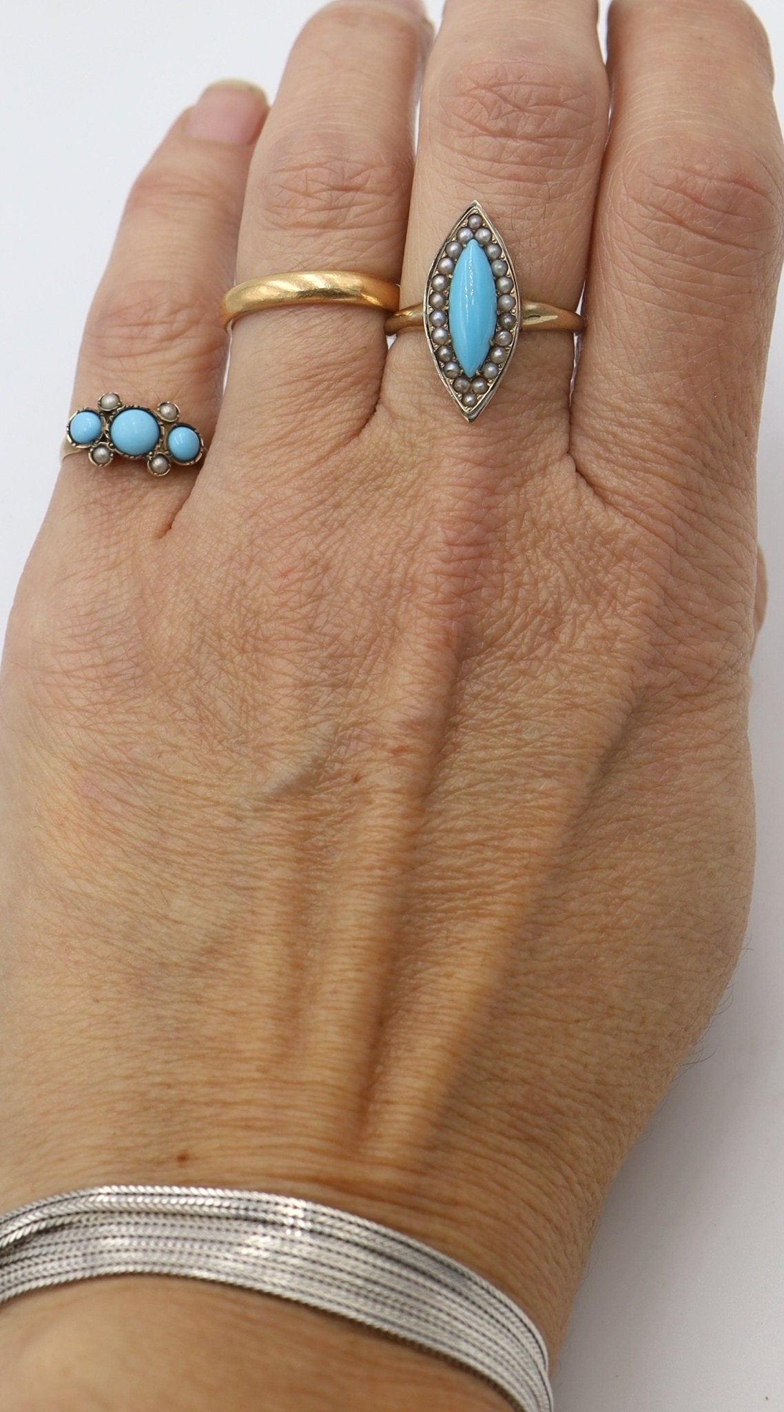 Victorian Turquoise & Pearl Navette Ring - Petra Star