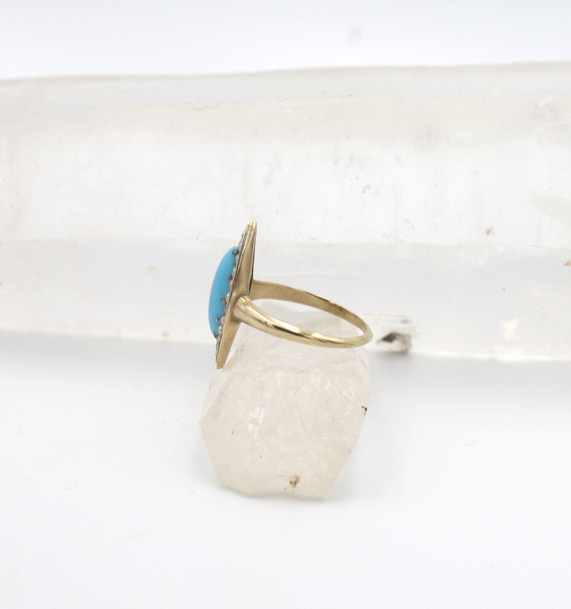Victorian Turquoise & Pearl Navette Ring - Petra Star