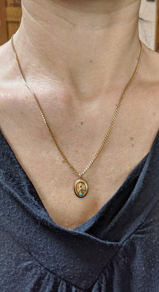 Victorian Turquoise Pendant with Ribbon in 14k Gold - Petra StarPendant