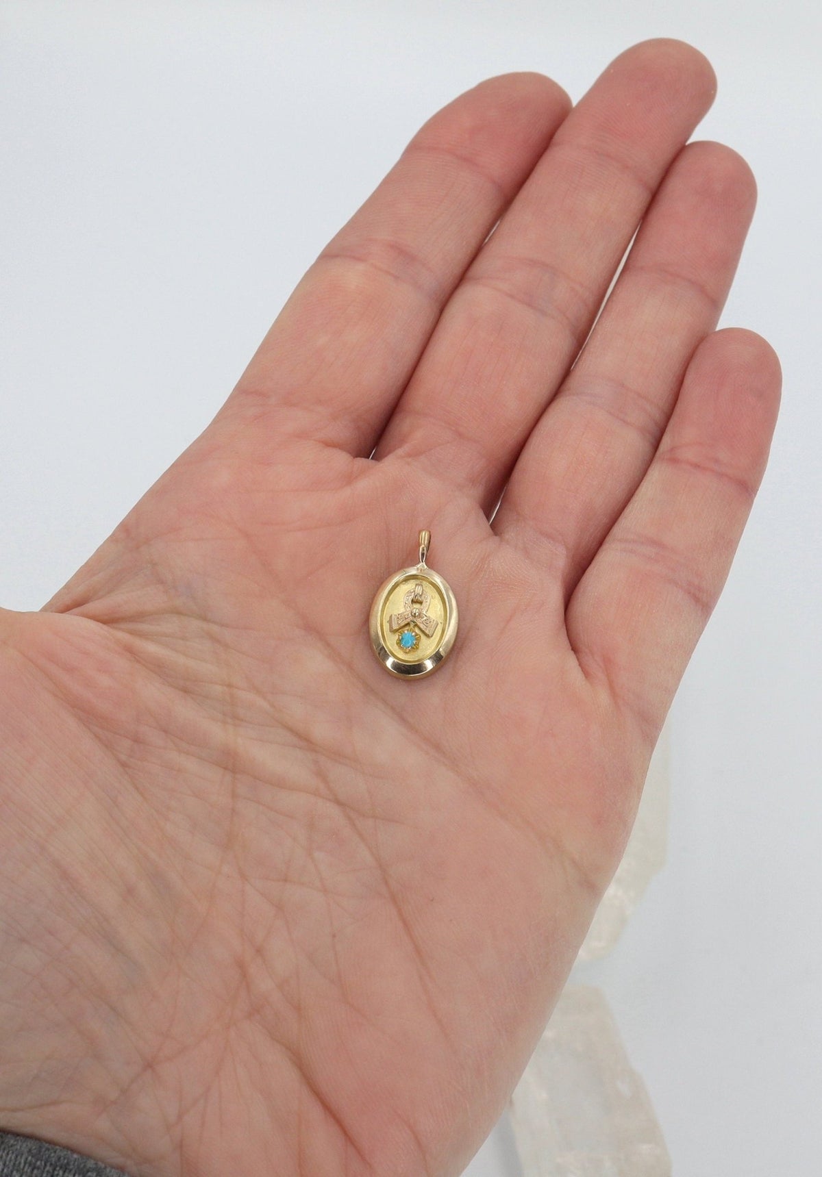 Victorian Turquoise Pendant with Ribbon in 14k Gold - Petra StarPendant